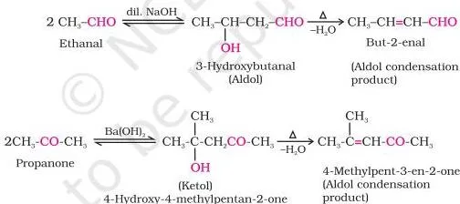 Aldehydes, Ketones and Carboxylic Acids Class 12 Notes: Full Chapter Revision Aldol condensation of an aldehyde with an alpha hydrogen in dilute alkali forming a beta-hydroxy aldehyde that dehydrates on heating to an alpha,beta-unsaturated carbonyl