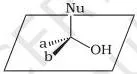 Nucleophile attacking the carbonyl carbon from above the plane, forming a tetrahedral alkoxide intermediate that captures a proton