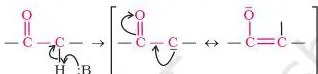 Resonance-stabilised enolate anion showing why the alpha-hydrogens of carbonyl compounds are acidic