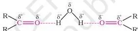 The lower members of aldehydes and ketones such as methanal, ethanal and propanone are miscible with water in all proportions, because they form hydrogen bond with water.
