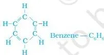 Carbon and its Compounds Class 10 Formulas Structure of benzene showing a ring of six carbon atoms with alternating single and double bonds