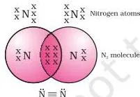 Carbon and its Compounds Class 10 Formulas Two nitrogen atoms joined by three shared pairs of electrons, drawn as a triple line between the N symbols