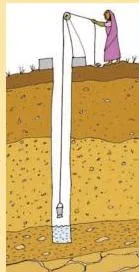 Illustration of a dried-up water tap and industrial smoke, posing the question of development without overuse of natural resources
