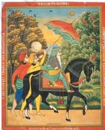 Manchester cloth label with images of Indian deities like Kartika, Lakshmi and Saraswati shown alongside Maharaja Ranjit Singh demonstrating the use of Indian iconography on imported British goods