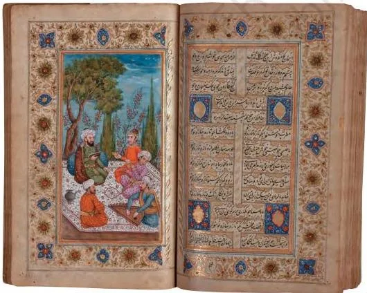 Print Culture and the Modern World Class 10 Notes Palm-leaf handwritten manuscript pages from the Gita Govinda of Jayadeva in accordion format, showing India's pre-print manuscript tradition