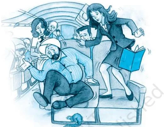 Mijbil the Otter Class 10 Notes: Summary & Theme Page image showing air hostess scene where Mij is loose aboard the aircraft