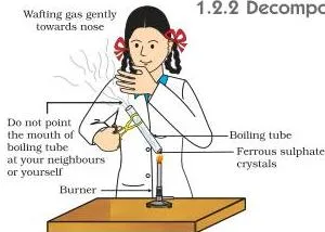 Boiling tube of ferrous sulphate crystals being heated over a flame
