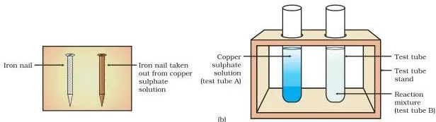 Comparison of iron nails and copper sulphate solution before and after the displacement reaction