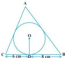 Circles Class 10 Formulas A triangle ABC drawn around a circle so that each side touches it, with point D marking where side BC touches the circle