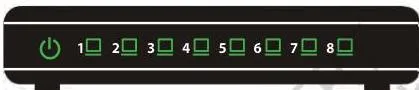 A network hub with eight ports and cables, showing a device that repeats incoming data to all ports