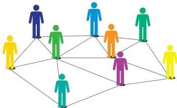 A cluster of people connected by lines in a web, showing that the word network also describes social connections