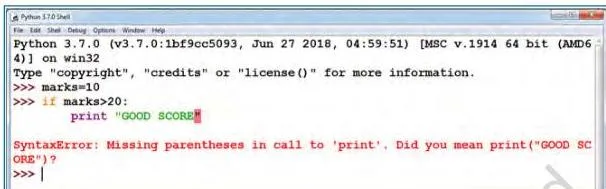 Exception Handling in Python Class 12: NCERT Computer Science Chapter 1 Python shell window showing a syntax error message with a caret marker pointing at the mistake in the typed line