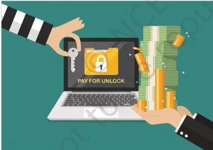 A ransomware attack locking a computer screen with a ransom demand, illustrating how malware blocks access to user data until payment