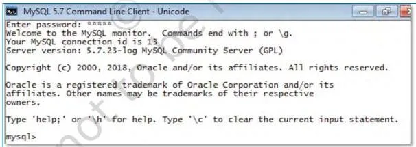 Terminal window showing the mysql prompt where a user types SQL statements, meaning MySQL is ready to accept a query