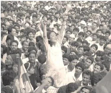 Contemporary South Asia Class 12: NCERT Chapter 3 PDF Two photographs of the same Nepali activist, Durga Thapa, at pro-democracy rallies in Kathmandu in 1990 and again in 2006