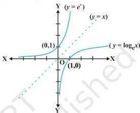 Continuity and Differentiability Class 12 Formulas Graph of y = e^x and y = ln x, symmetrical about the line y = x, showing they are inverse functions