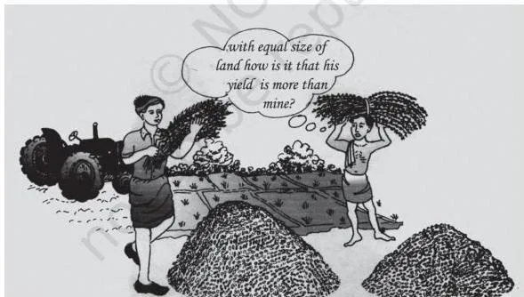 Current Challenges Facing the Indian Economy: NCERT Class 11 Economics Chapter 4 — Human Capital Formation in India Farmers receiving education and training in a farm field, showing how skilled labour raises agricultural productivity