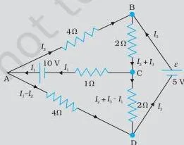 Current Electricity Class 12 Notes: Ohm's Law to Kirchhoff Circuit diagram for a three-branch network used in Example 3.6.