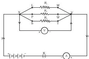 The potential difference across each resistor is also $V$. This can be checked by connecting the voltmeter across each individual resistor (see Fig. 11.11).