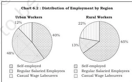 Employment : Growth, Informalisation and Other Issues — NCERT Class 11 Economics Chapter 6 Chart 6.2 : Distribution of Employment by Region