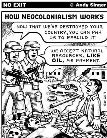 Environment and Natural Resources Class 12 PDF (Chapter 6) Cartoon of the 20th-century economy powered by oil, introducing the chapter's turn to resource geopolitics