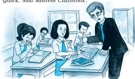 Illustration of Mr Keesing laughing at Anne's arguments, the turning point of the essay punishment in the From the Diary of Anne Frank Class 10 chapter