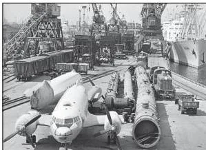 Ships docked at the Leningrad Commercial Port, an example of a commercial port handling general cargo and passenger traffic