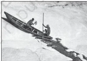 People rowing a boat through a thick layer of foam on the heavily polluted Yamuna river near New Delhi, showing the pollution that the chapter links to city waste