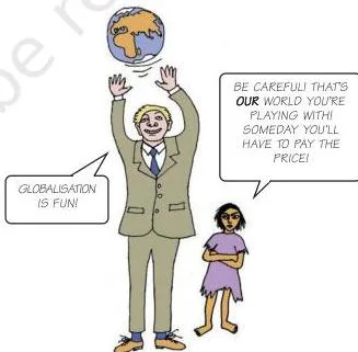Cartoon of MNCs scanning the world for cheap production locations, illustrating why production spreads across countries