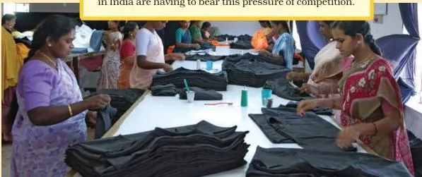 Factory workers folding garments for export, showing how competition changed work conditions in the garment export industry