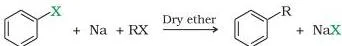 Haloalkanes and Haloarenes Class 12 Notes Wurtz-Fittig reaction of an alkyl halide with an aryl halide and sodium in dry ether to form an alkylarene