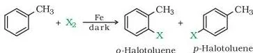 Haloalkanes and Haloarenes Class 12 Notes Electrophilic substitution of an arene with chlorine in the presence of a Lewis acid catalyst to form an aryl chloride