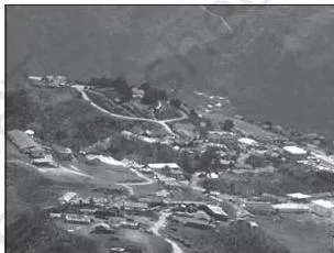 NCERT Class 12 Geography Chapter 2: Human Settlements (India: People and Economy) A main village cluster with a few houses and small sections standing apart on its edges, showing how a semi-clustered settlement separates from the core village