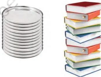 Stack Class 12 Computer Science: Chapter 3 PDF and Explanation A tall pile of plates standing beside a stack of books, showing that items can only be added to or removed from the top of each pile