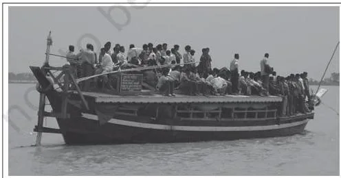 Photograph of river navigation in the north-eastern states, where inland waterways carry everyday transport