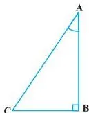 Right triangle ABC right-angled at B, used to derive trigonometric identities by dividing the Pythagoras theorem by the square of different sides