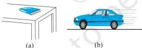 Laws of Motion Class 11 Formulas A book at rest on a table and a car moving with uniform velocity, both showing that zero net external force gives zero acceleration