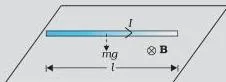 A straight current-carrying wire suspended in mid-air, with the upward magnetic force IlB balancing the downward weight mg