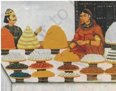 Peasants, Zamindars Class 12: NCERT Chapter 4 PDF A painting of a woman selling sweets, linking women's labour with small-scale cash trade