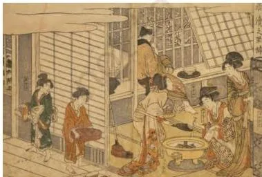 Print Culture and the Modern World Class 10: Chapter 5 PDF An ukiyo print by Kitagawa Utamaro showing elegant figures of urban life in Edo, a style that later influenced European artists