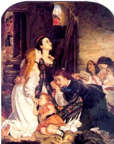 Rebels and the Raj Class 12: Chapter 2 PDF and Key Themes Victorian painting of English women and children huddled helplessly together awaiting violence, with rescue soldiers arriving in the background