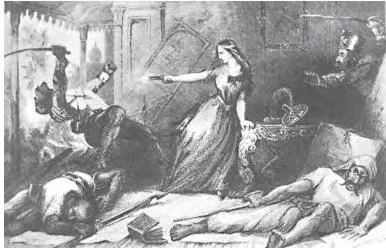 Rebels and the Raj Class 12: Chapter 2 PDF and Key Themes Punch cartoon of an allegorical figure of Justice with sword and shield, trampling sepoys while Indian women and children cower in fear
