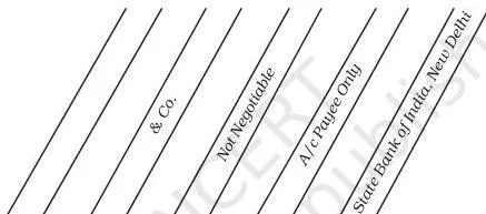 Recording of Transactions-II Class 11: NCERT Chapter 4 PDF Cheque specimens illustrating the three types of crossing described in the chapter: two parallel lines, a bank name written between parallel lines, and an account-payee-only restriction