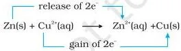 Redox Reactions Class 11 Notes: Types, Balancing, Cells Two half reactions of reaction 7.15 written separately, zinc losing two electrons and copper ions gaining them