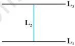 Two straight lines L1 and L2 crossing at a right angle, illustrating that the relation is perpendicular to is symmetric but not reflexive or transitive