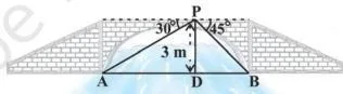 A bridge point three metres above a river with two right triangles reaching the two banks, the river width split into two segments