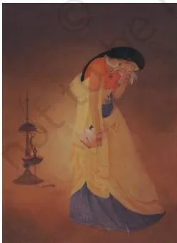 The Bengal School and Cultural Nationalism Class 12: NCERT Chapter Radhika walking away from a lighted lamp in a gloomy interior, drawn with calligraphic line in wash and tempera in this Bengal School work