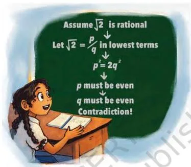 The World of Numbers Class 9 Notes: Full Chapter Revision Logical chain of the proof by contradiction for the irrationality of root 2, showing why the fraction assumption fails