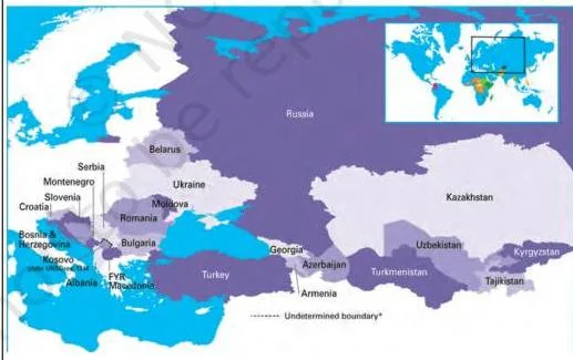 The End of Bipolarity Class 12: Chapter 1 PDF Map of Central and Eastern Europe and the Commonwealth of Independent States, used in the textbook to practise locating the five Central Asian republics