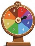 A circular game spinner divided into eight equal parts numbered 1 to 8, with every stopping point equally likely
